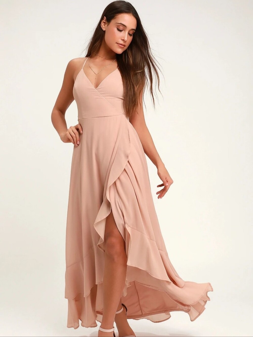 Lulu's Light Blush Wrap Maxi Dress